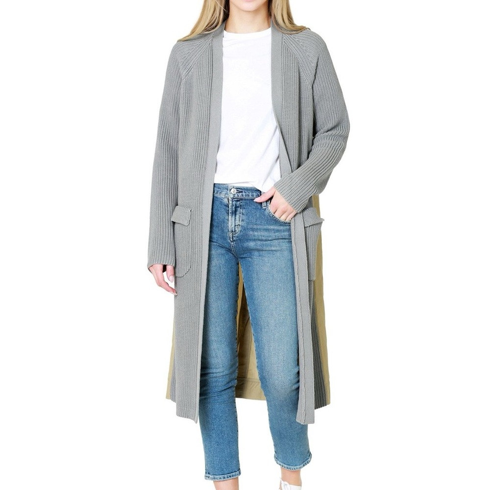 Veronica Beard pre loved Gray Long Cardigan with a trench coat back . L